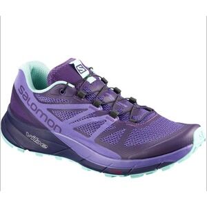 Salomon Sense Ride 5 trail running shoes purple and teal Womens Size 8